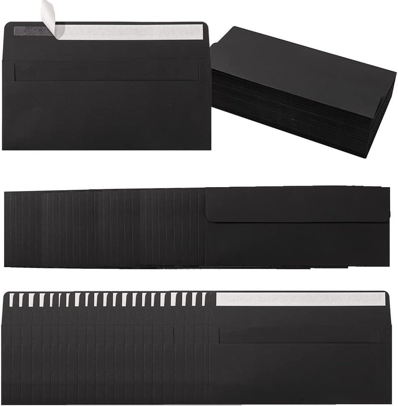 Wishop 100 Pack Colorful #10 Business Envelopes Self Seal Standard Envelopes for Office Checks, Business, Letter Mailing Invoices, 4.13 x 9.49 Inches (Black) - Image 1